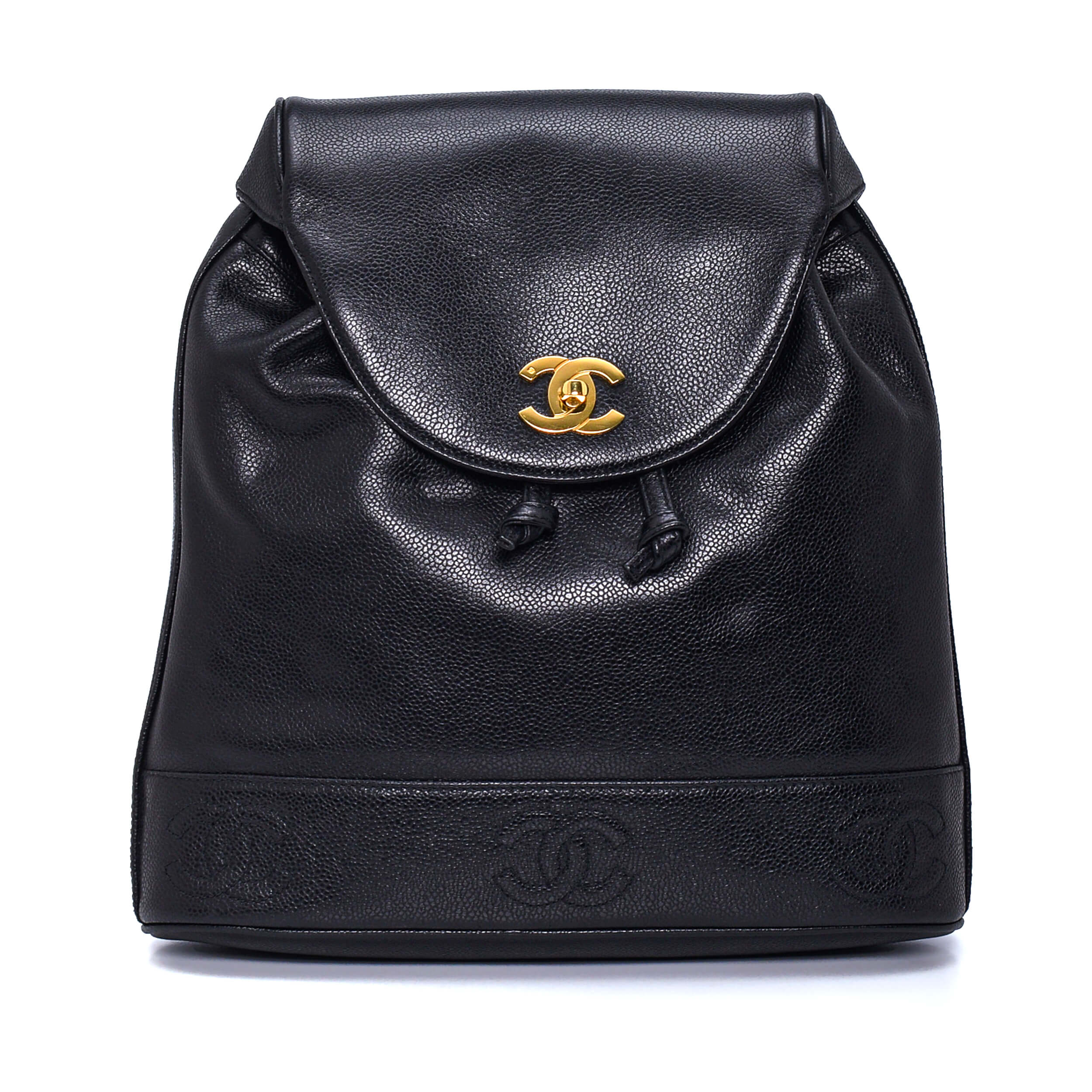 Chanel - Black Caviar Leather CC Vintage Triple Backpack